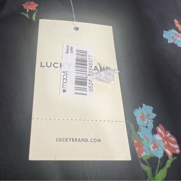 Lucky Brand Floral Peasant Top Womens Medium Embroidered V-Neck Button Front - Picture 6 of 8